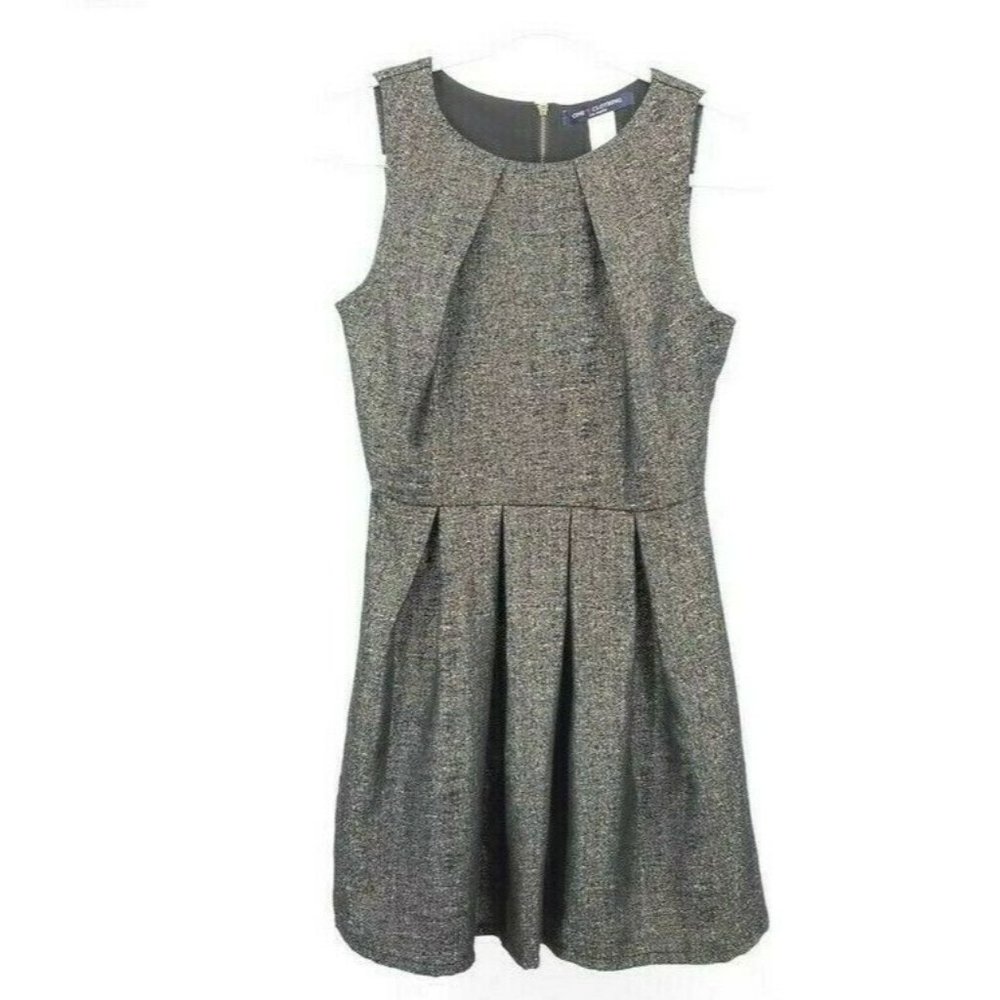Sleeveless Dress Juniors Size SMALL Black Gold metallic Pleated Exposed Zipper